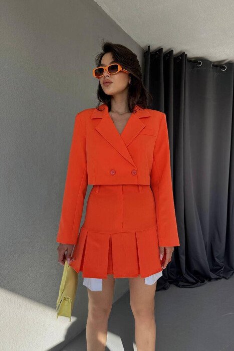 ONE COLOR JACKET+SKIRT WOMEN SET ORANGE/PORTOKALLI - KLAUDIO FASHION