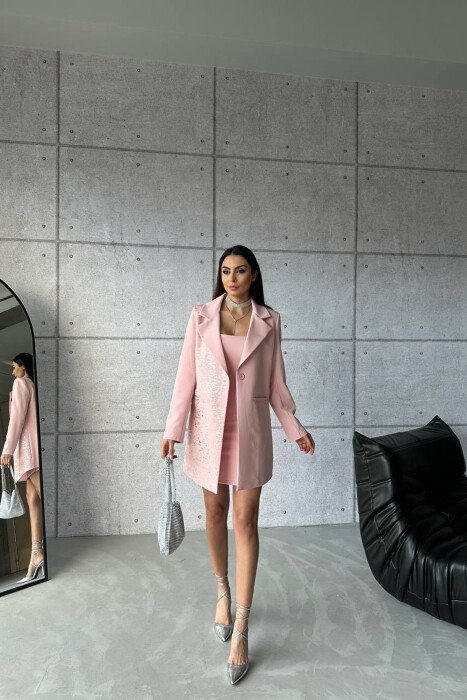 ONE COLOR JACKET+ DRESS WOMEN SET PINK/ROZE - KLAUDIO FASHION
