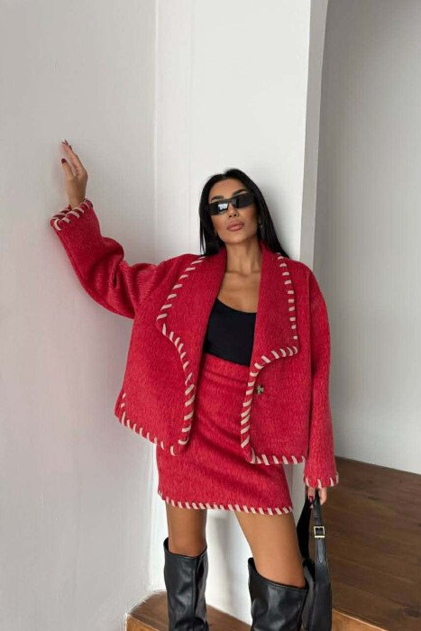 ONE COLOR JACKET+SKIRT WOMEN SET RED/E KUQE 