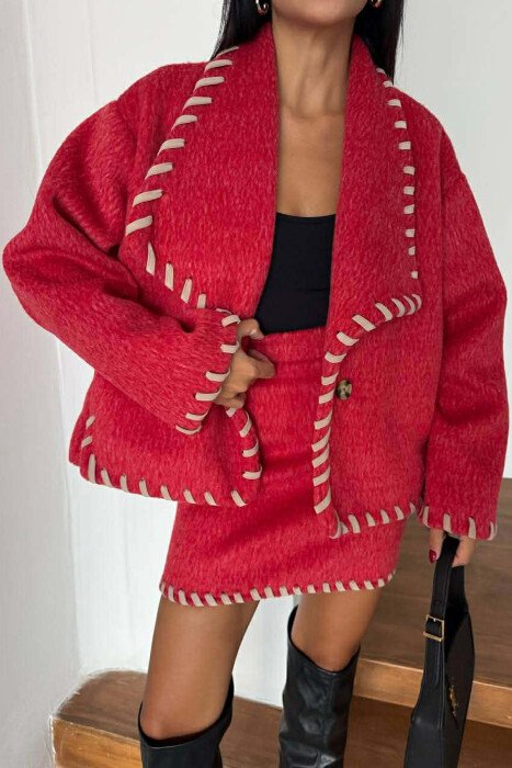 ONE COLOR JACKET+SKIRT WOMEN SET RED/E KUQE - 5