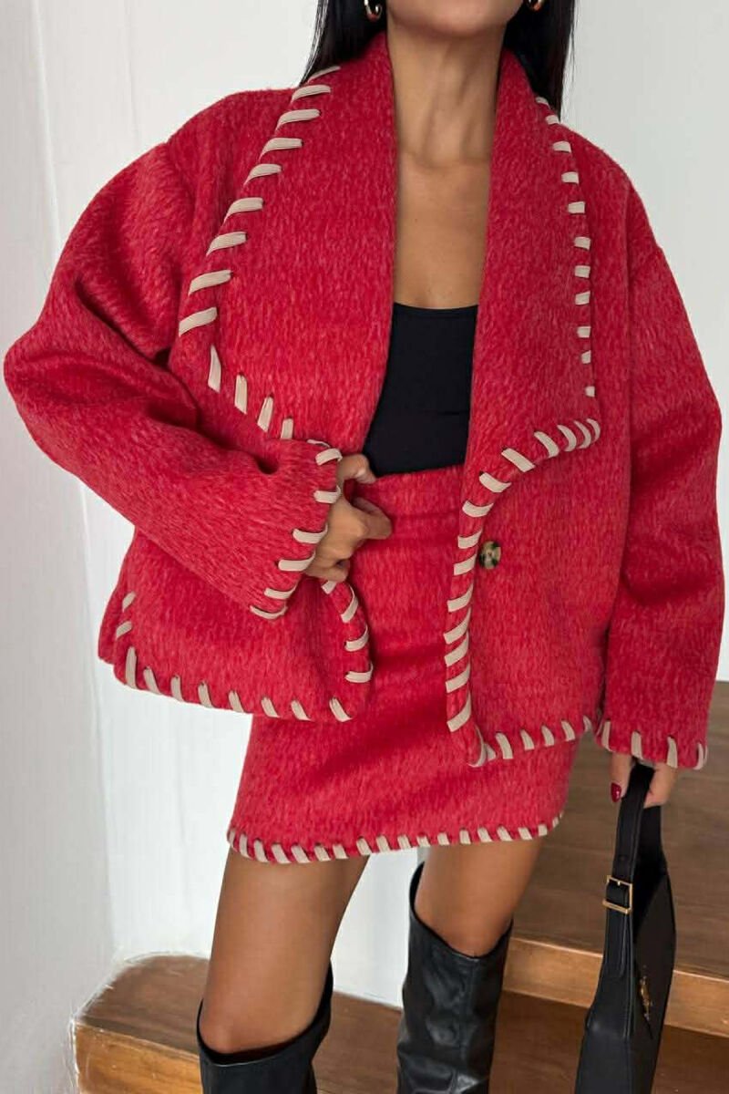 ONE COLOR JACKET+SKIRT WOMEN SET RED/E KUQE - 5