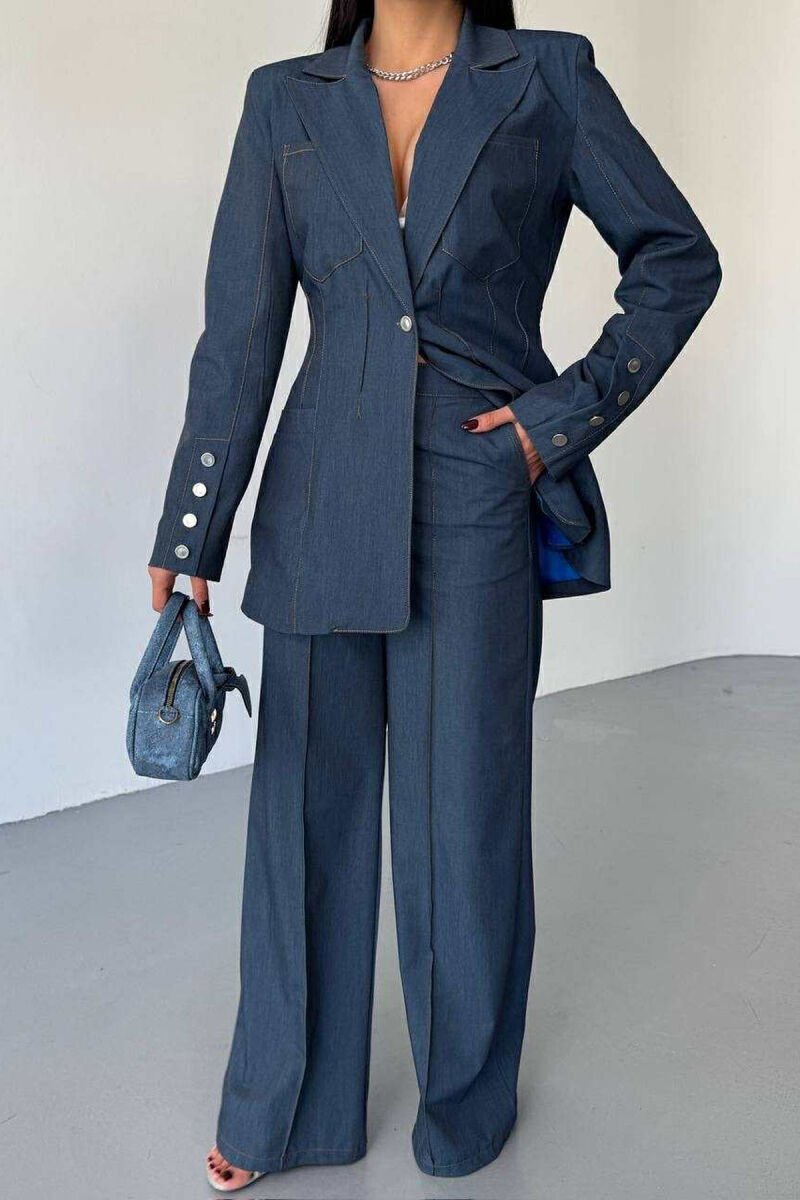 ONE COLOR JACKET+TROUSER WOMEN SET BLUE/BLU - 4
