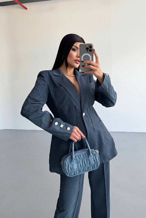 ONE COLOR JACKET+TROUSER WOMEN SET BLUE/BLU - 7