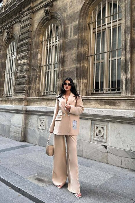 ONE COLOR JACKET+TROUSERS WOMEN SET BEIGE/BEZHE - 1