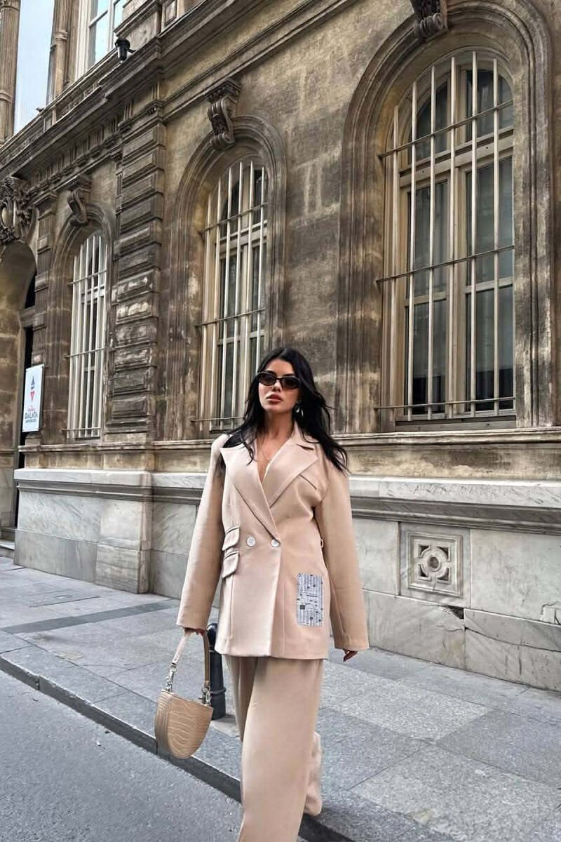 ONE COLOR JACKET+TROUSERS WOMEN SET BEIGE/BEZHE - 3