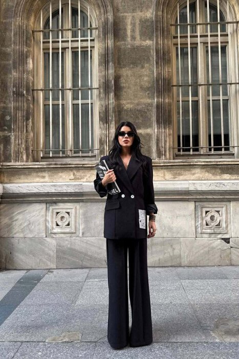 ONE COLOR JACKET+TROUSERS WOMEN SET BLACK/ E ZEZE - 1