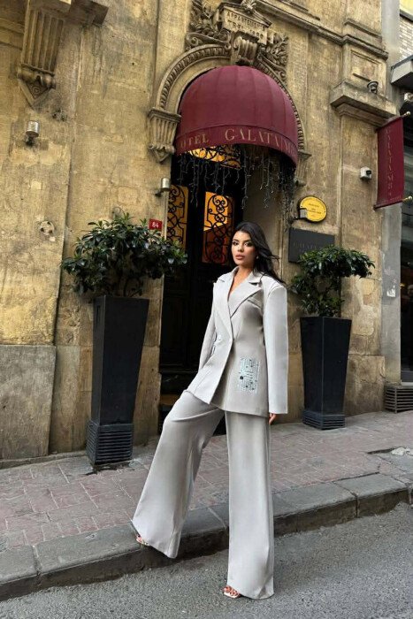 ONE COLOR JACKET+TROUSERS WOMEN SET GREY/GRI - KLAUDIO FASHION
