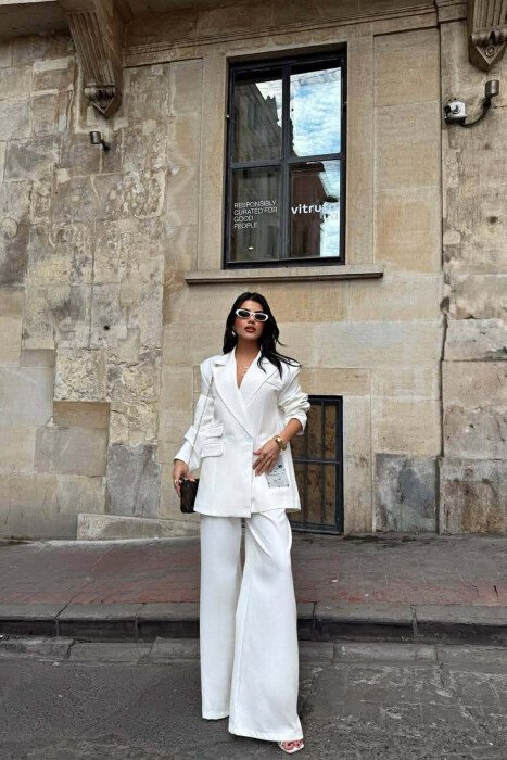 ONE COLOR JACKET+TROUSERS WOMEN SET WHITE-E BARDHE - KLAUDIO FASHION
