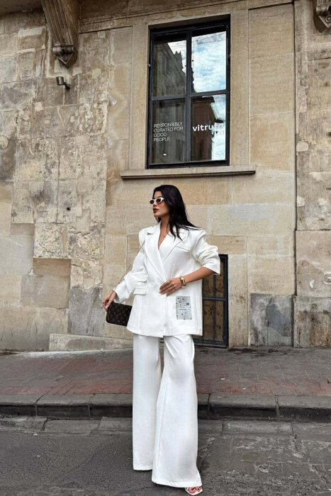 ONE COLOR JACKET+TROUSERS WOMEN SET WHITE-E BARDHE - 2