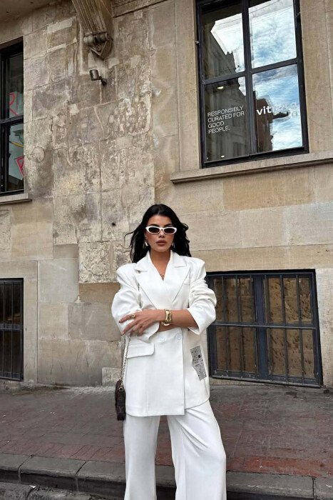 ONE COLOR JACKET+TROUSERS WOMEN SET WHITE-E BARDHE - 5