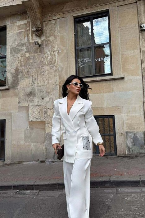 ONE COLOR JACKET+TROUSERS WOMEN SET WHITE-E BARDHE - 7