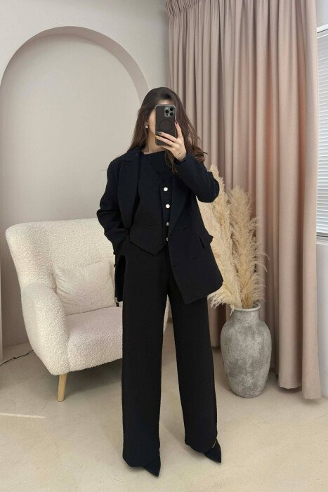 ONE COLOR JACKET+VEST+TROUSERS WOMEN SET BLACK/ E ZEZE - 1