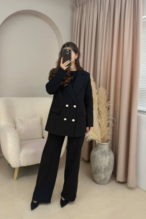 ONE COLOR JACKET+VEST+TROUSERS WOMEN SET BLACK/ E ZEZE - 2