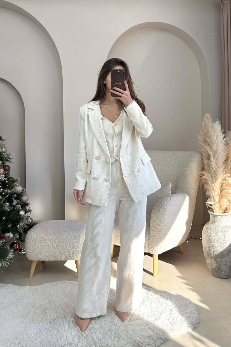 ONE COLOR JACKET+VEST+TROUSERS WOMEN SET CREAM/KREM - 1