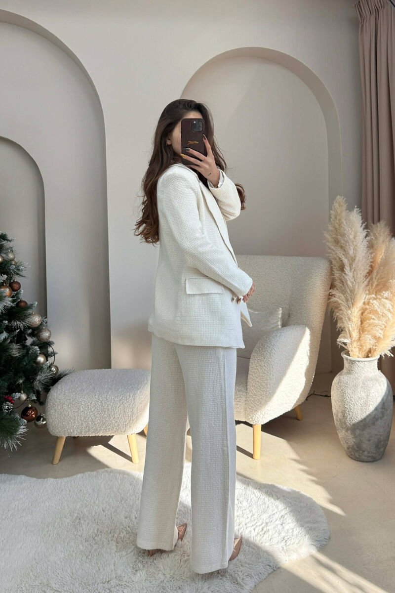ONE COLOR JACKET+VEST+TROUSERS WOMEN SET CREAM/KREM - 3