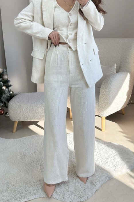 ONE COLOR JACKET+VEST+TROUSERS WOMEN SET CREAM/KREM - 4