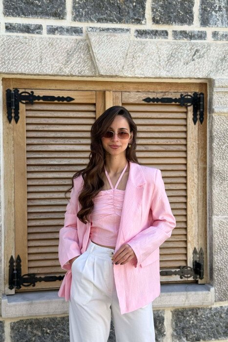 SET NJE NGJYRESH XHAKETE + CROP TOP PER FEMRA NE NGJYRE ROZE 
