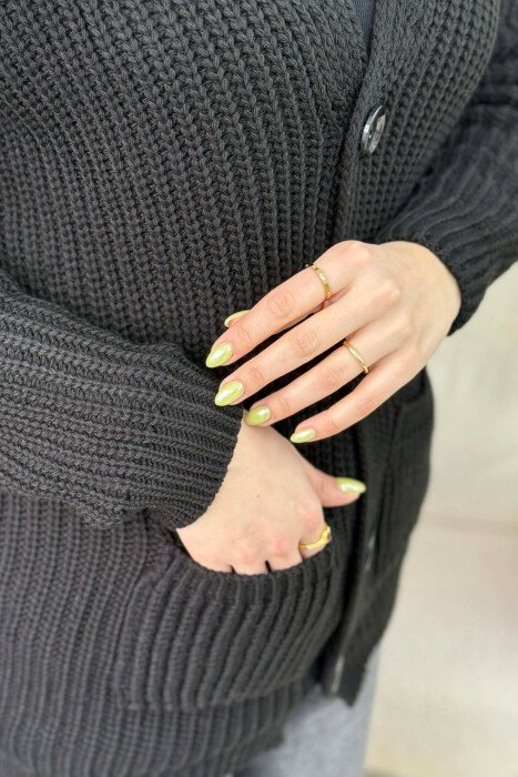 ONE COLOR KNITTED BUTTONED WOMEN CARDIGAN BLACK/ E ZEZE - 2