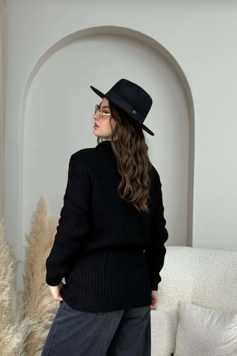 ONE COLOR KNITTED BUTTONED WOMEN CARDIGAN BLACK/ E ZEZE - 3