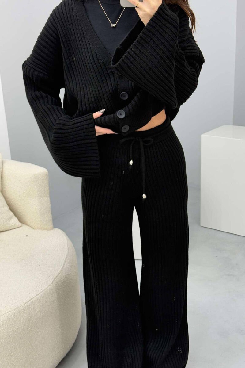 ONE COLOR KNITTED CARDIGAN+TROUSERS WOMEN SET BLACK/ E ZEZE - 5