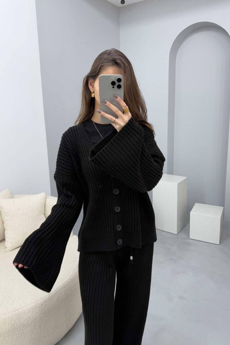 ONE COLOR KNITTED CARDIGAN+TROUSERS WOMEN SET BLACK/ E ZEZE - 6