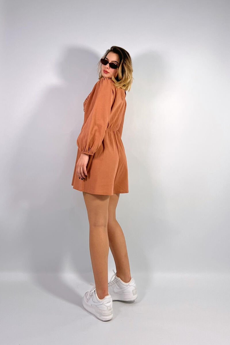 ONE COLOR KNITTED DETAIL WOMEN JUMPSUIT BRICK/TULLE - 3