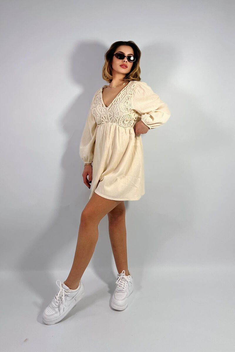ONE COLOR KNITTED DETAIL WOMEN JUMPSUIT CREAM/KREM - 4