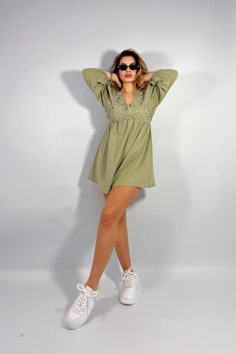 ONE COLOR KNITTED DETAIL WOMEN JUMPSUIT GREEN/JESHILE - 3