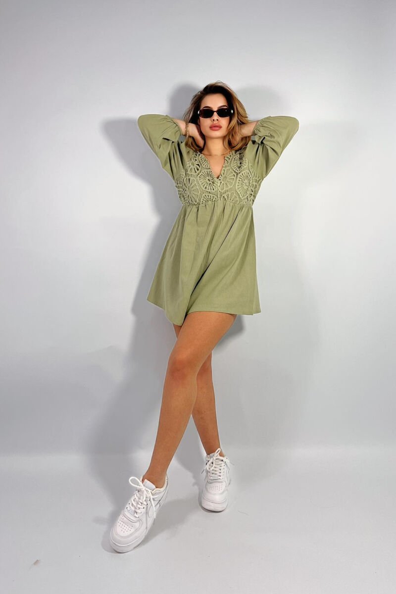 ONE COLOR KNITTED DETAIL WOMEN JUMPSUIT GREEN/JESHILE - 3