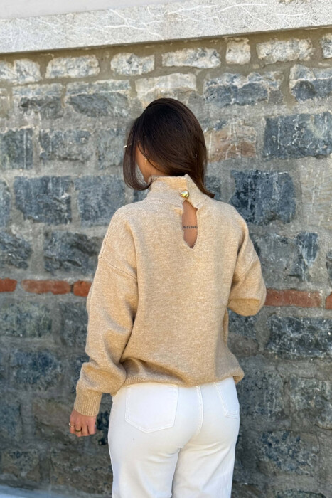 ONE COLOR KNITTED HIGH NECK WOMAN SWEATER BEIGE/BEZHE - 4