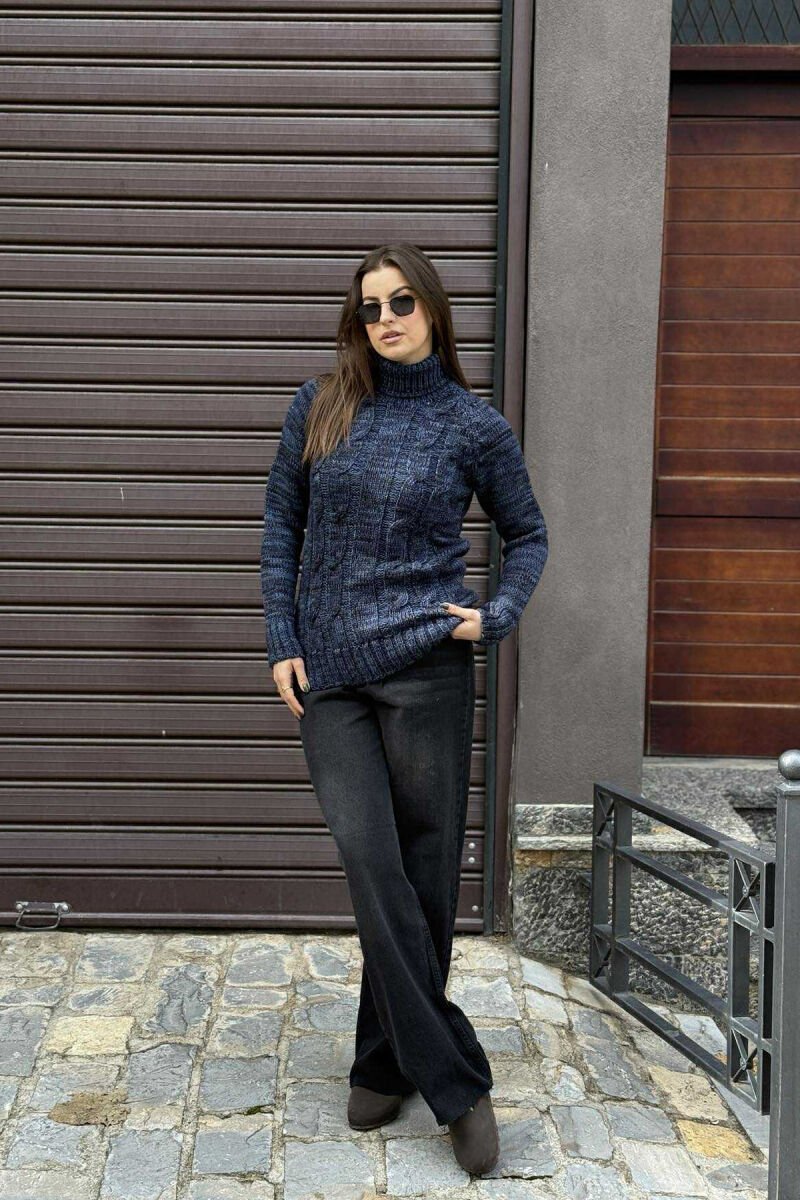 ONE COLOR KNITTED HIGH NECK WOMEN SWEATER BLUE/BLU - 4