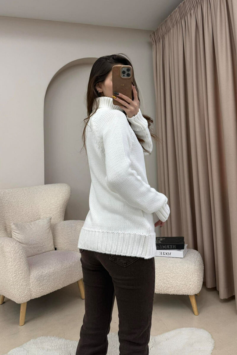 ONE COLOR KNITTED HIGH NECK WOMEN SWEATER WHITE-E BARDHE - 5