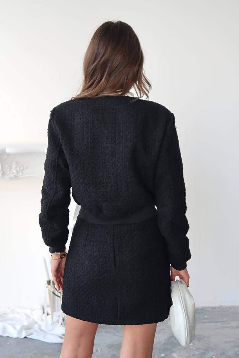 ONE COLOR KNITTED JACKET+SKIRT WOMEN SET BLACK/ E ZEZE - 2