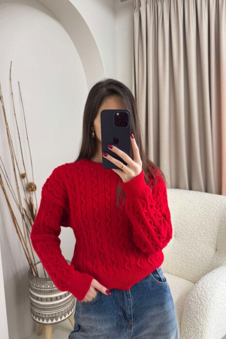 PULOVËR AKRELIKE NJË NGJYRËSHE PËR FEMRA NË NGJYRËN E KUQE - KLAUDIO FASHION