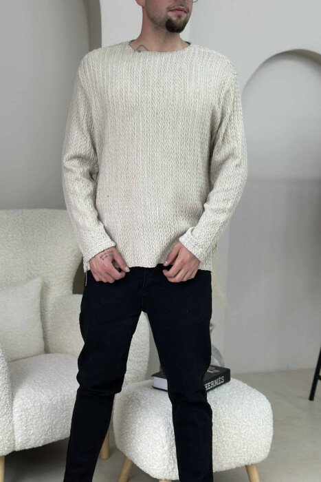 ONE COLOR KNITTED SIMPLE MEN SWEATER BEIGE/BEZHE 