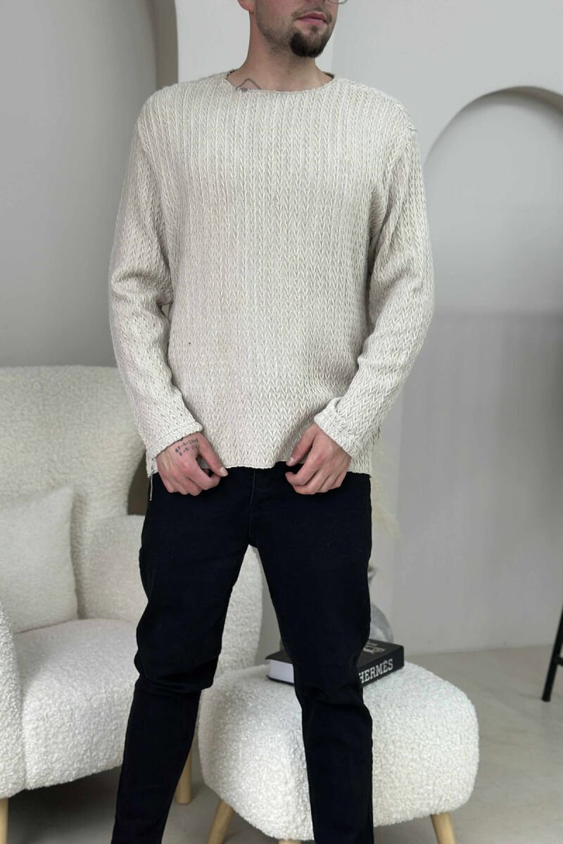 ONE COLOR KNITTED SIMPLE MEN SWEATER BEIGE/BEZHE - 1
