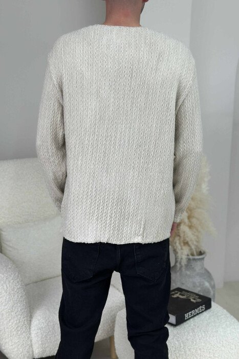 ONE COLOR KNITTED SIMPLE MEN SWEATER BEIGE/BEZHE - 2