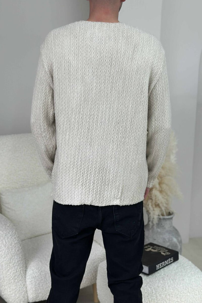 ONE COLOR KNITTED SIMPLE MEN SWEATER BEIGE/BEZHE - 2