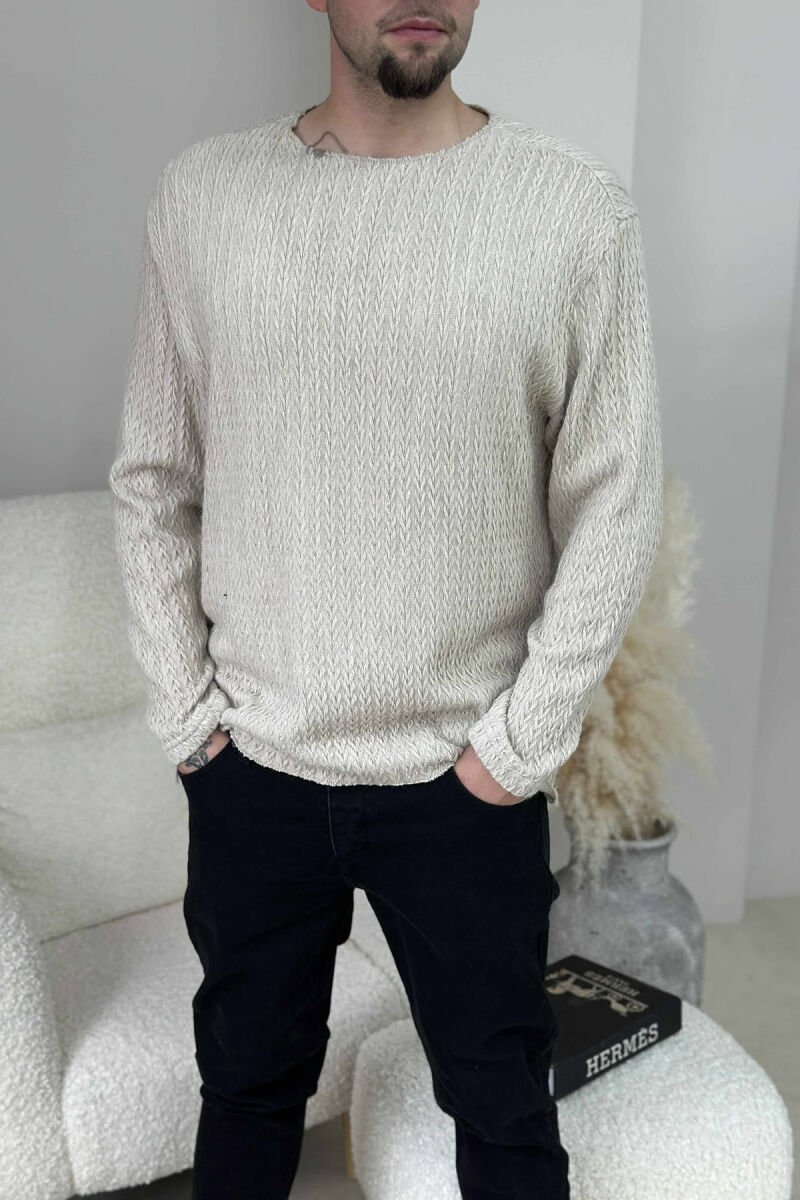 ONE COLOR KNITTED SIMPLE MEN SWEATER BEIGE/BEZHE - 4