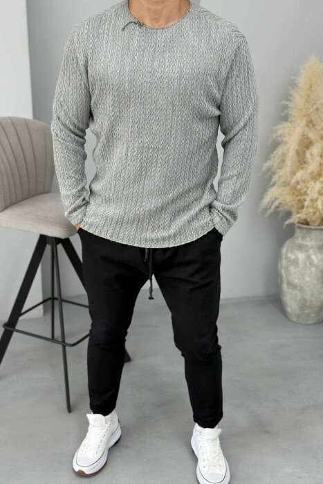 ONE COLOR KNITTED SIMPLE MEN SWEATER GREY/GRI - 1