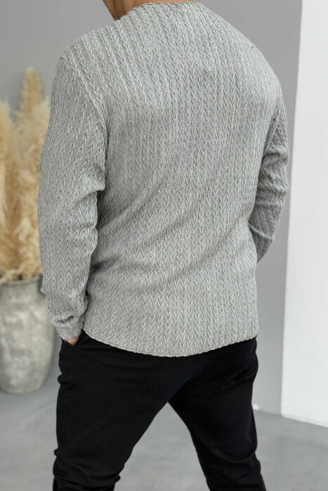ONE COLOR KNITTED SIMPLE MEN SWEATER GREY/GRI - 2