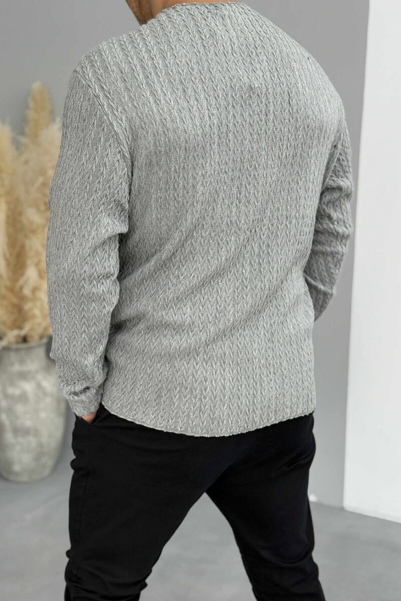 ONE COLOR KNITTED SIMPLE MEN SWEATER GREY/GRI - 2