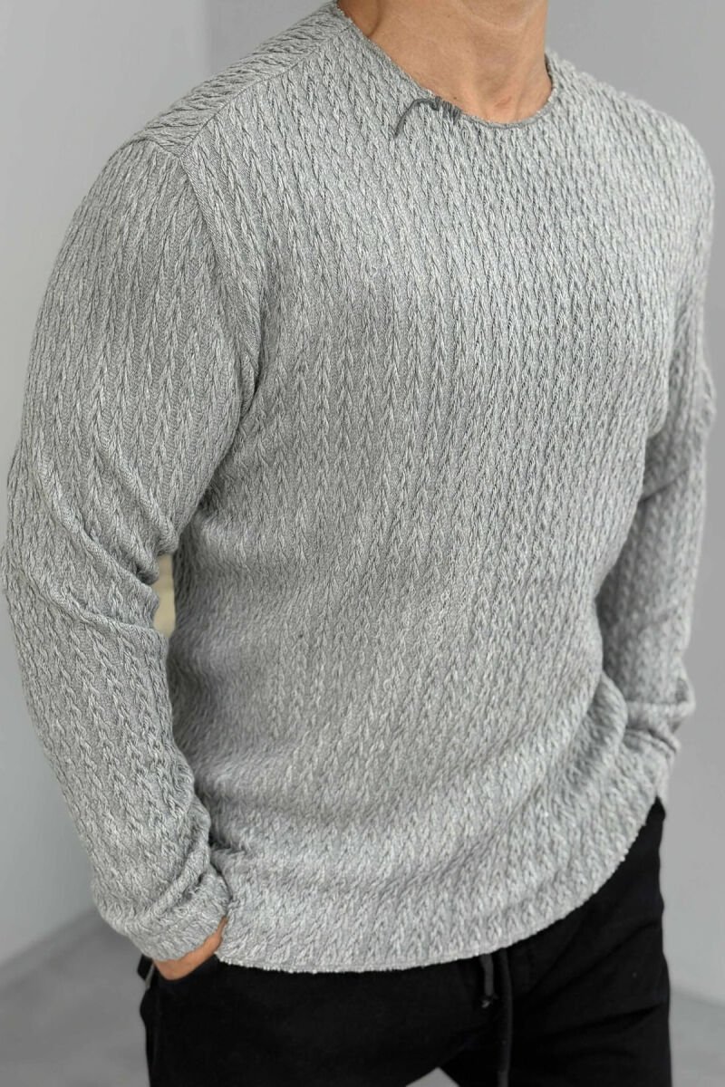 ONE COLOR KNITTED SIMPLE MEN SWEATER GREY/GRI - 3
