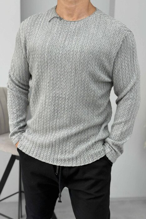 ONE COLOR KNITTED SIMPLE MEN SWEATER GREY/GRI - 4