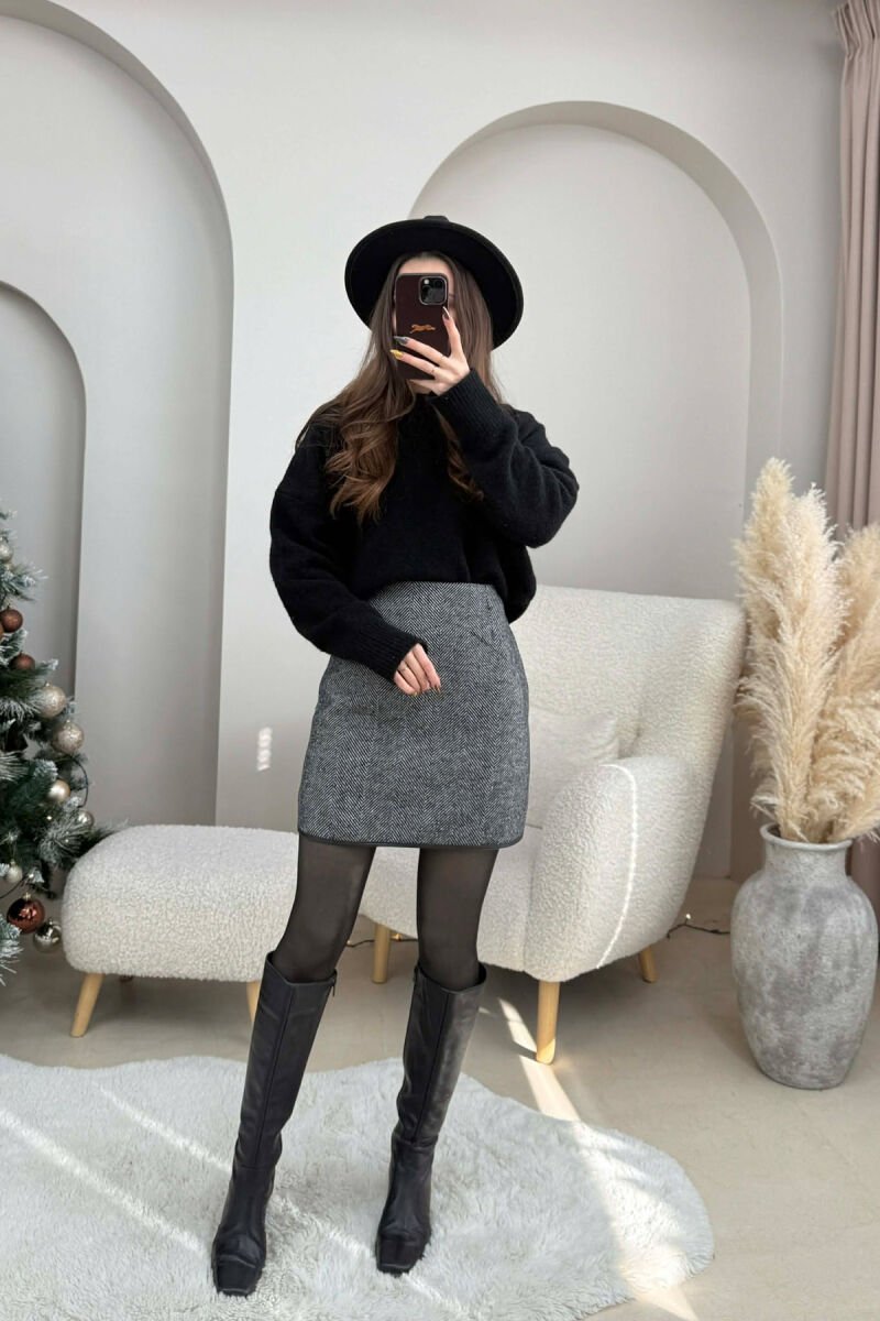 ONE COLOR KNITTED SIMPLE WOMEN SKIRT BLACK/ E ZEZE - 2