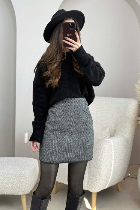 ONE COLOR KNITTED SIMPLE WOMEN SKIRT BLACK/ E ZEZE - 3
