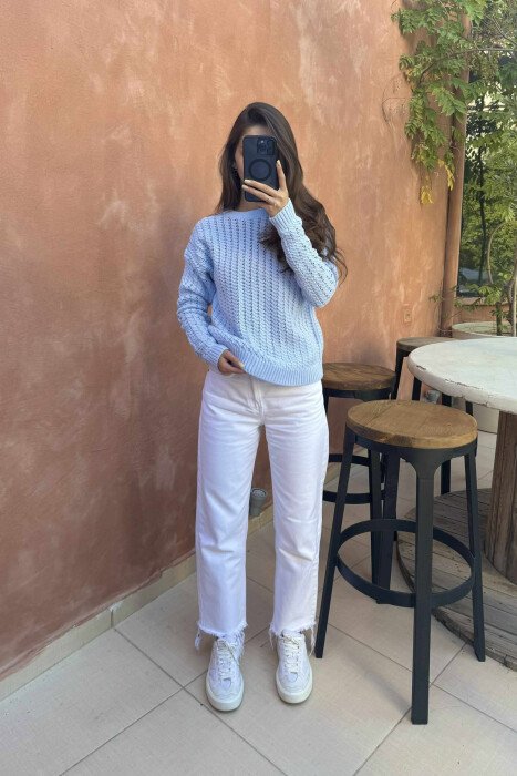 ONE COLOR KNITTED SIMPLE WOMEN SWEATER BABY BLUE/BLU BY - 1