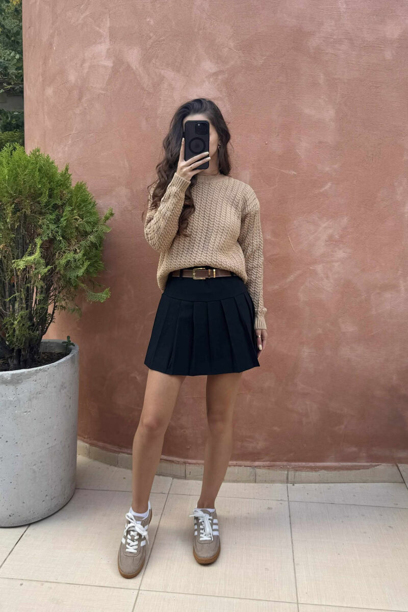 ONE COLOR KNITTED SIMPLE WOMEN SWEATER LIGHT BROWN/KAZB - 4