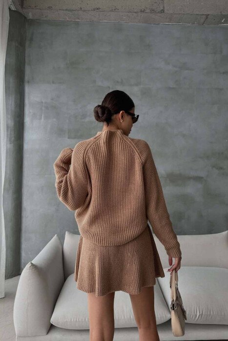 ONE COLOR KNITTED SWEATER+SKIRT WOMEN SET BROWN/KAFE - 6