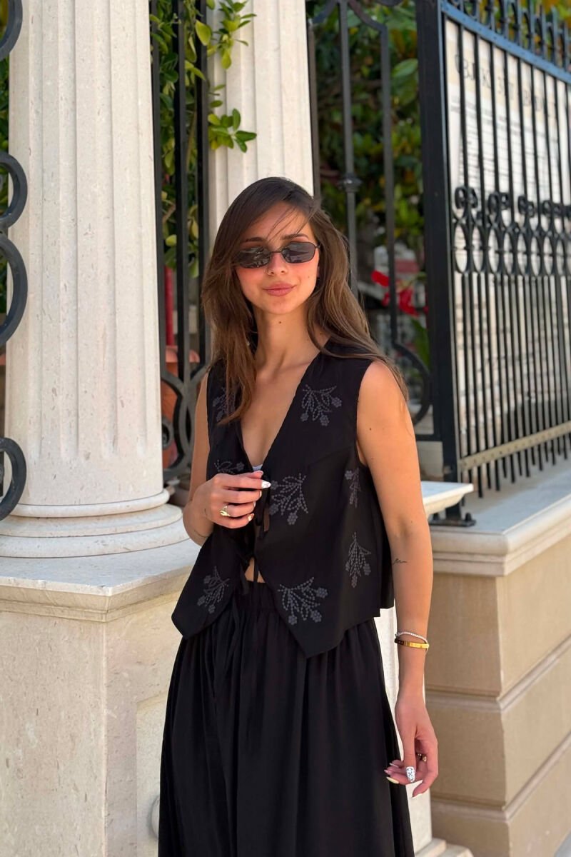 ONE COLOR KNITTED VEST + SKIRT WOMAN SET BLACK/ E ZEZE - 2